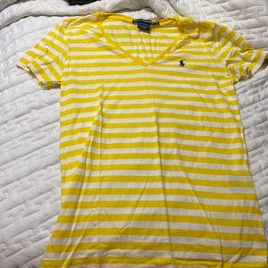 Yellow stripped ,v cut, never wore.